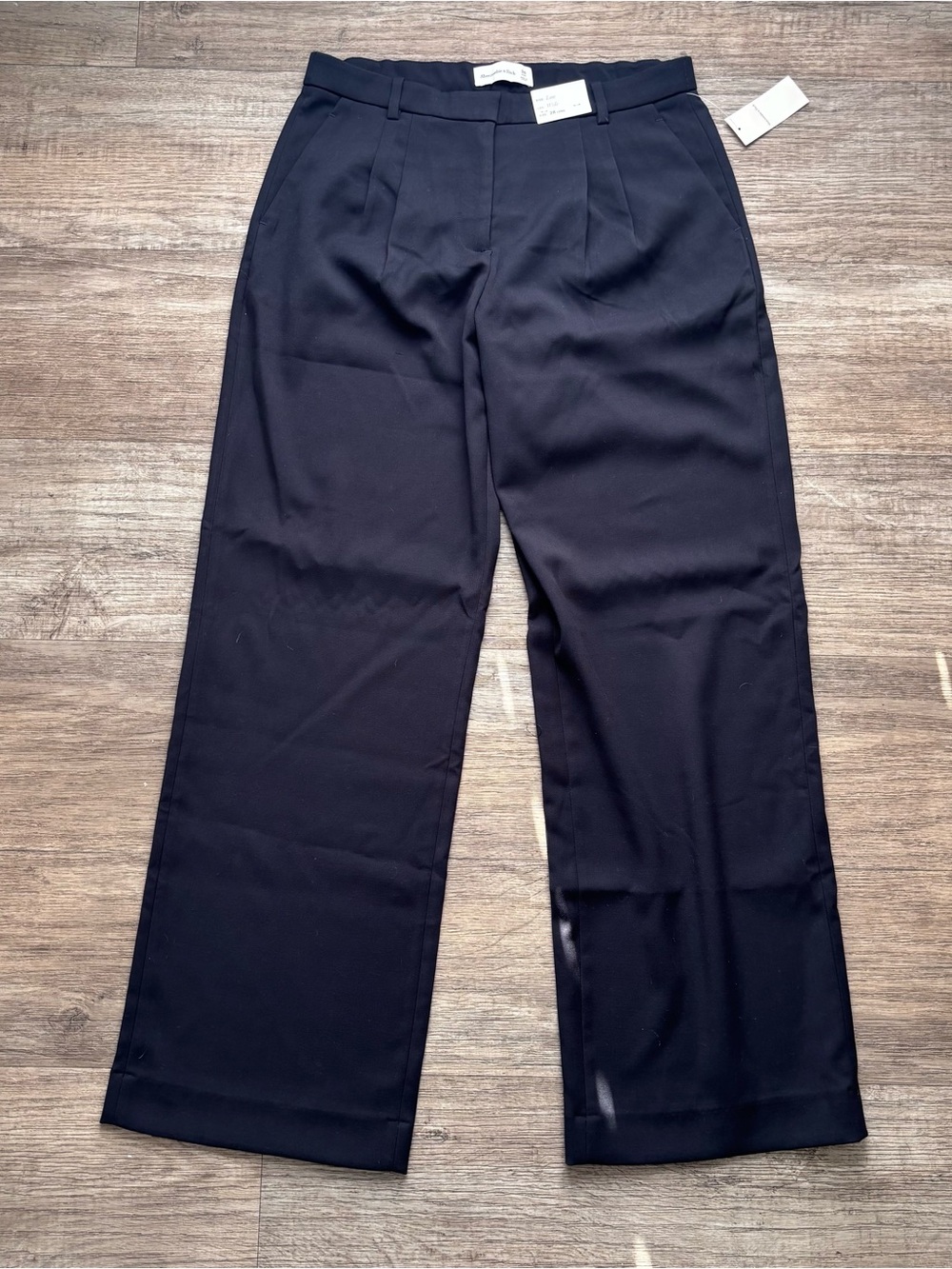 Abercrombie & Fitch Low Rise Wide Leg Pleated Trousers Black Sz 28 Long Workwear